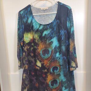 Indigo Soul Peaccock Feather Shirt, size: XL